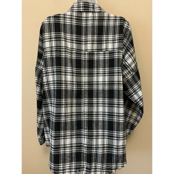 Live To Be Spoiled Flannel Raw Hem Long Sleeve Button-Down Shirt XL Blac… - Picture 4 of 7